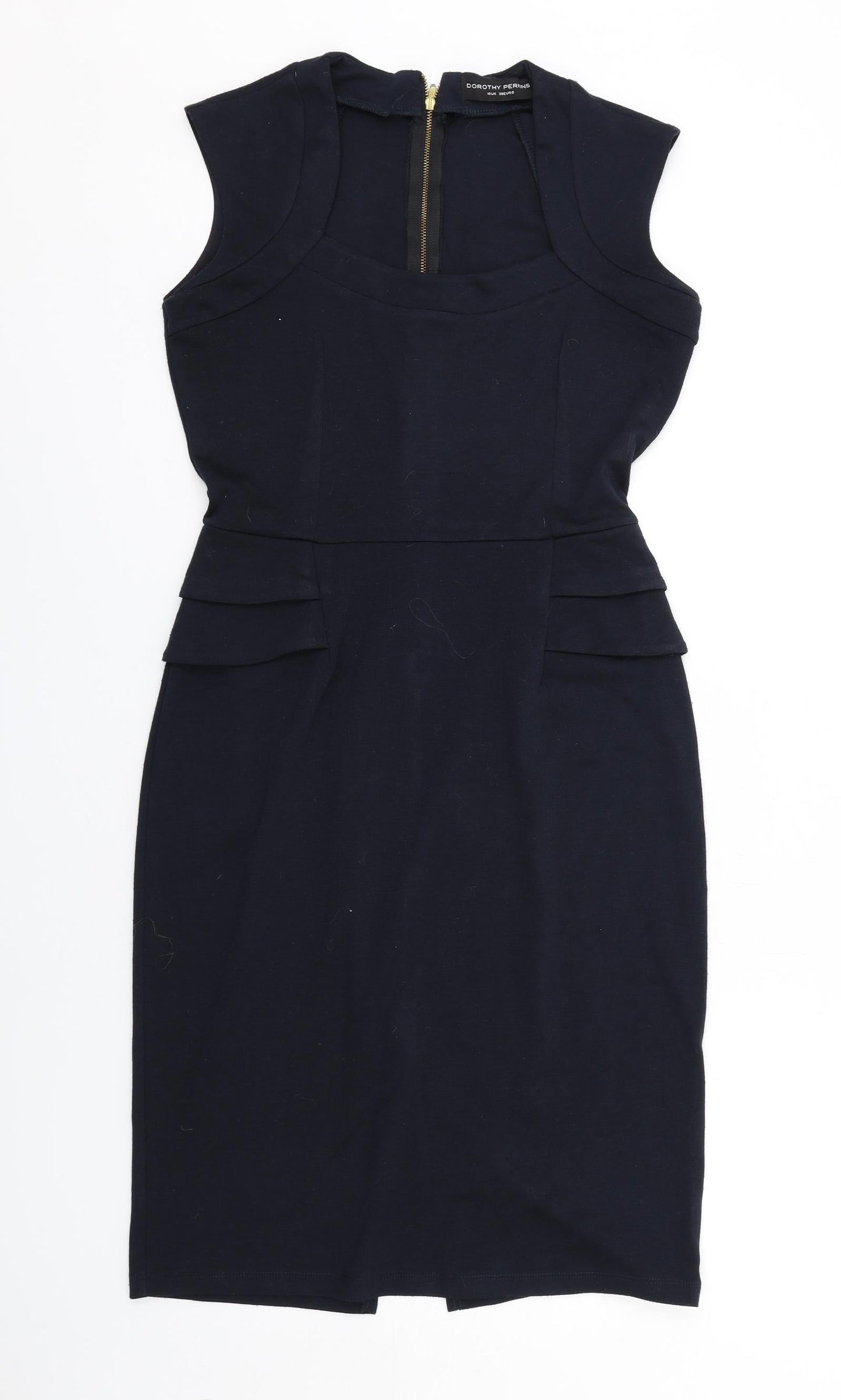 Dorothy Perkins Womens Blue Polyester Shift Size 10 Square Neck Zip