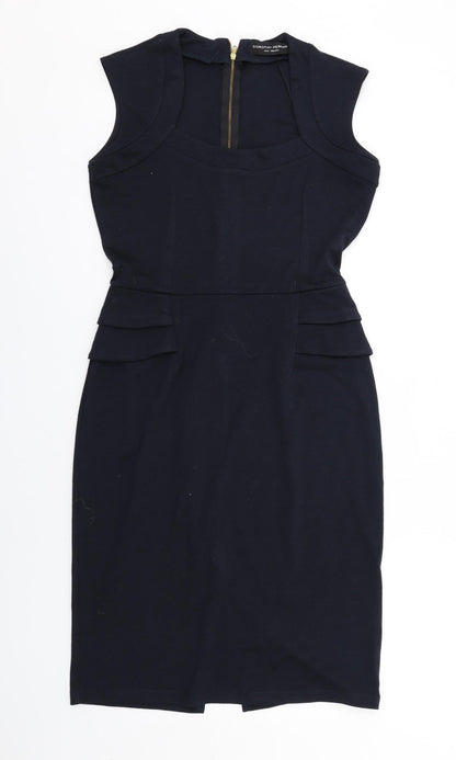 Dorothy Perkins Womens Blue Polyester Shift Size 10 Square Neck Zip