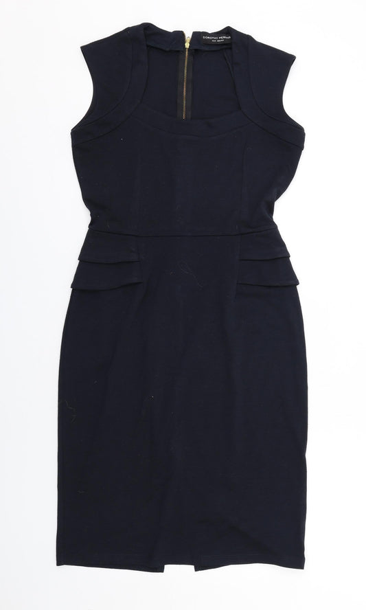 Dorothy Perkins Womens Blue Polyester Shift Size 10 Square Neck Zip