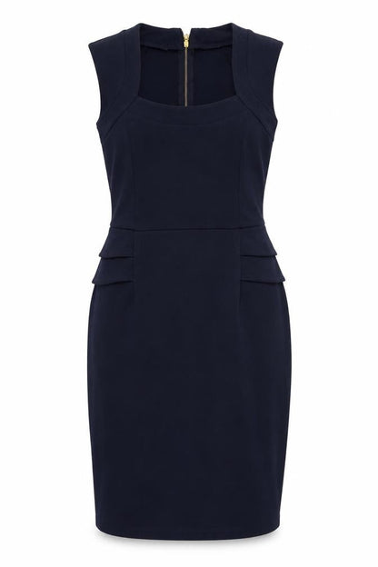 Dorothy Perkins Womens Blue Polyester Shift Size 10 Square Neck Zip