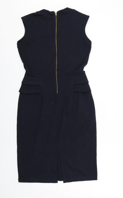 Dorothy Perkins Womens Blue Polyester Shift Size 10 Square Neck Zip