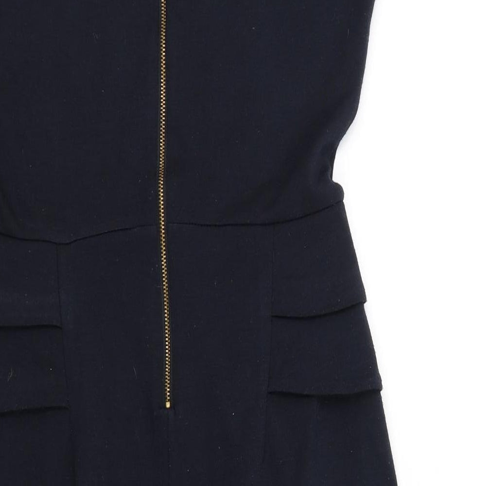 Dorothy Perkins Womens Blue Polyester Shift Size 10 Square Neck Zip