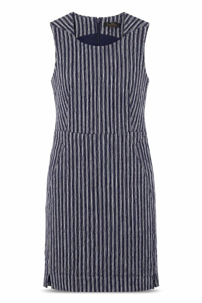 NEXT Womens Blue Striped Viscose Shift Size 10 Round Neck Zip