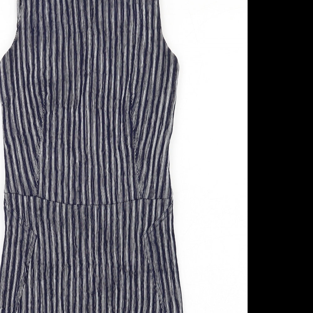 NEXT Womens Blue Striped Viscose Shift Size 10 Round Neck Zip