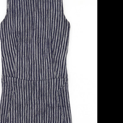 NEXT Womens Blue Striped Viscose Shift Size 10 Round Neck Zip