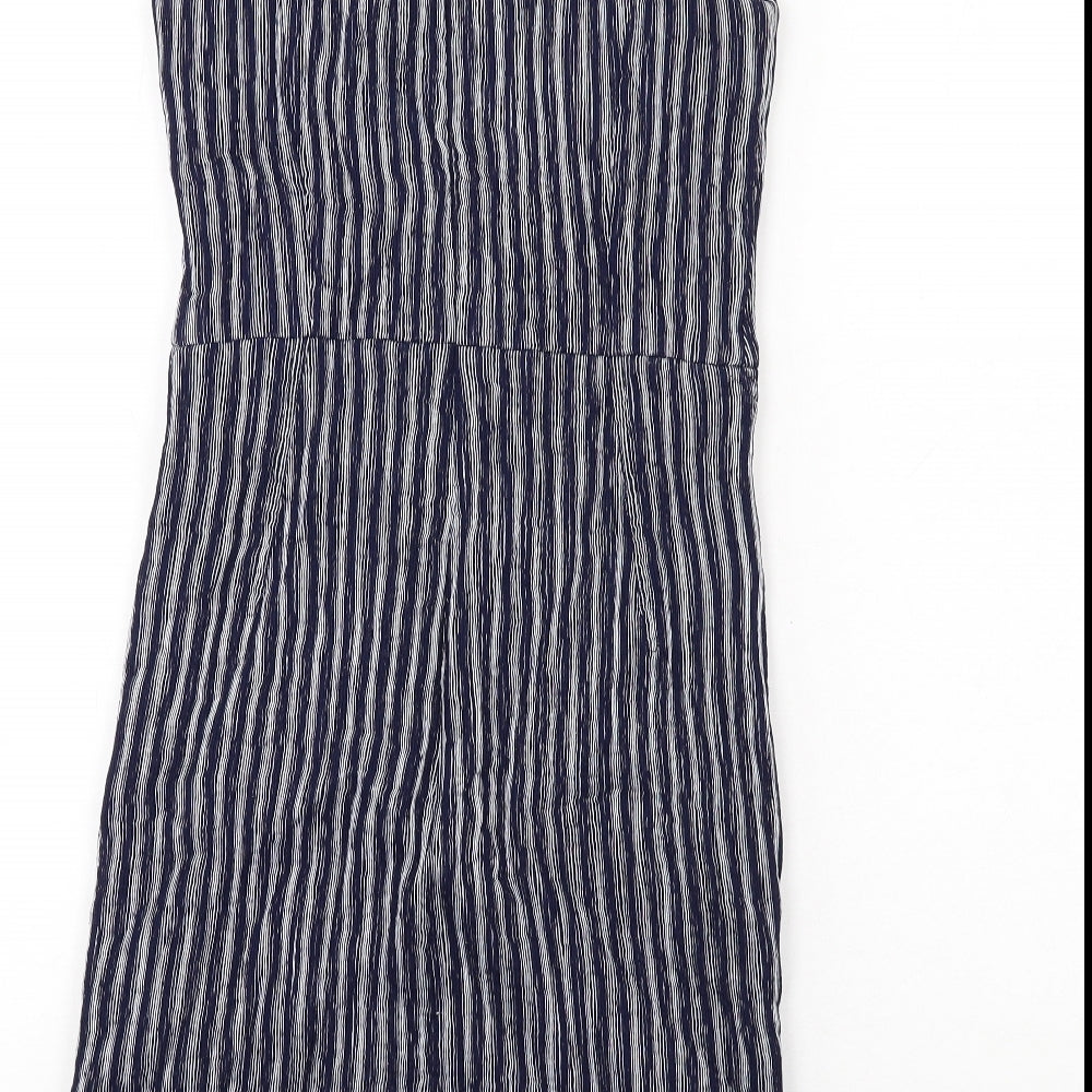 NEXT Womens Blue Striped Viscose Shift Size 10 Round Neck Zip