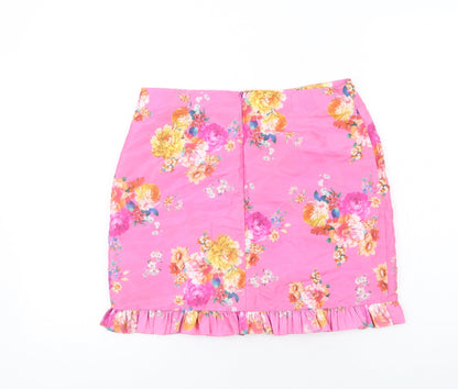 ASOS Womens Pink Floral Polyester Trumpet Skirt Size 10 Zip