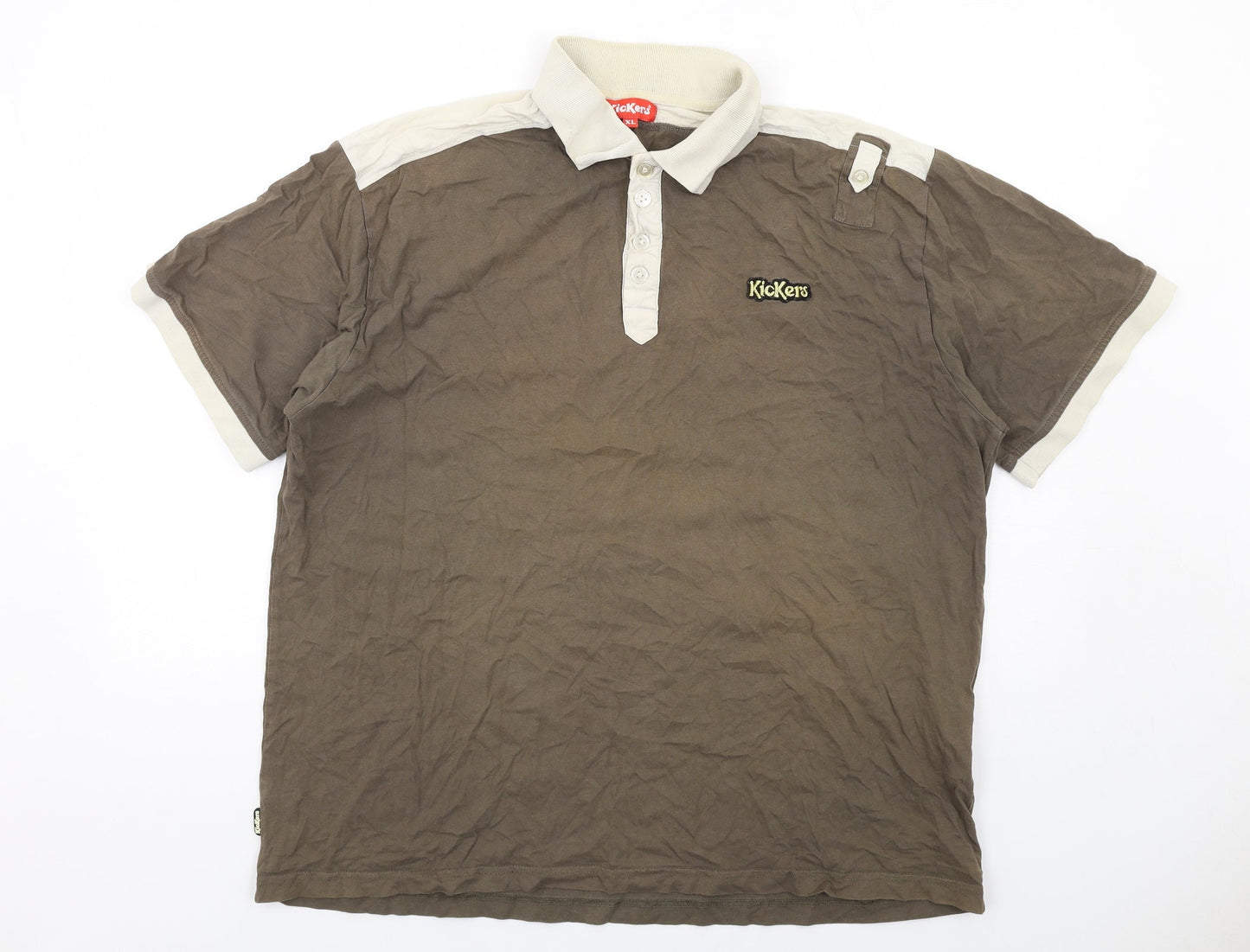 Kickers Mens Brown Colourblock Cotton Polo Size XL Collared Button