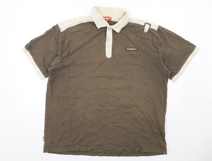 Kickers Mens Brown Colourblock Cotton Polo Size XL Collared Button