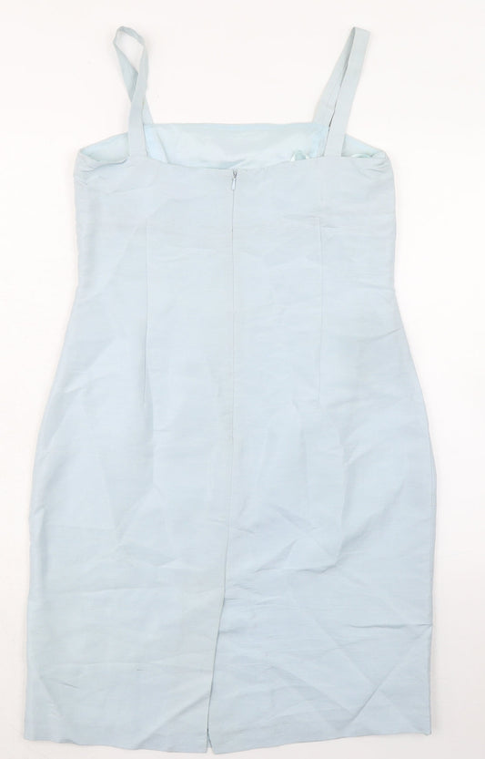 Etam Womens Blue Silk A-Line Size 14 Square Neck Zip