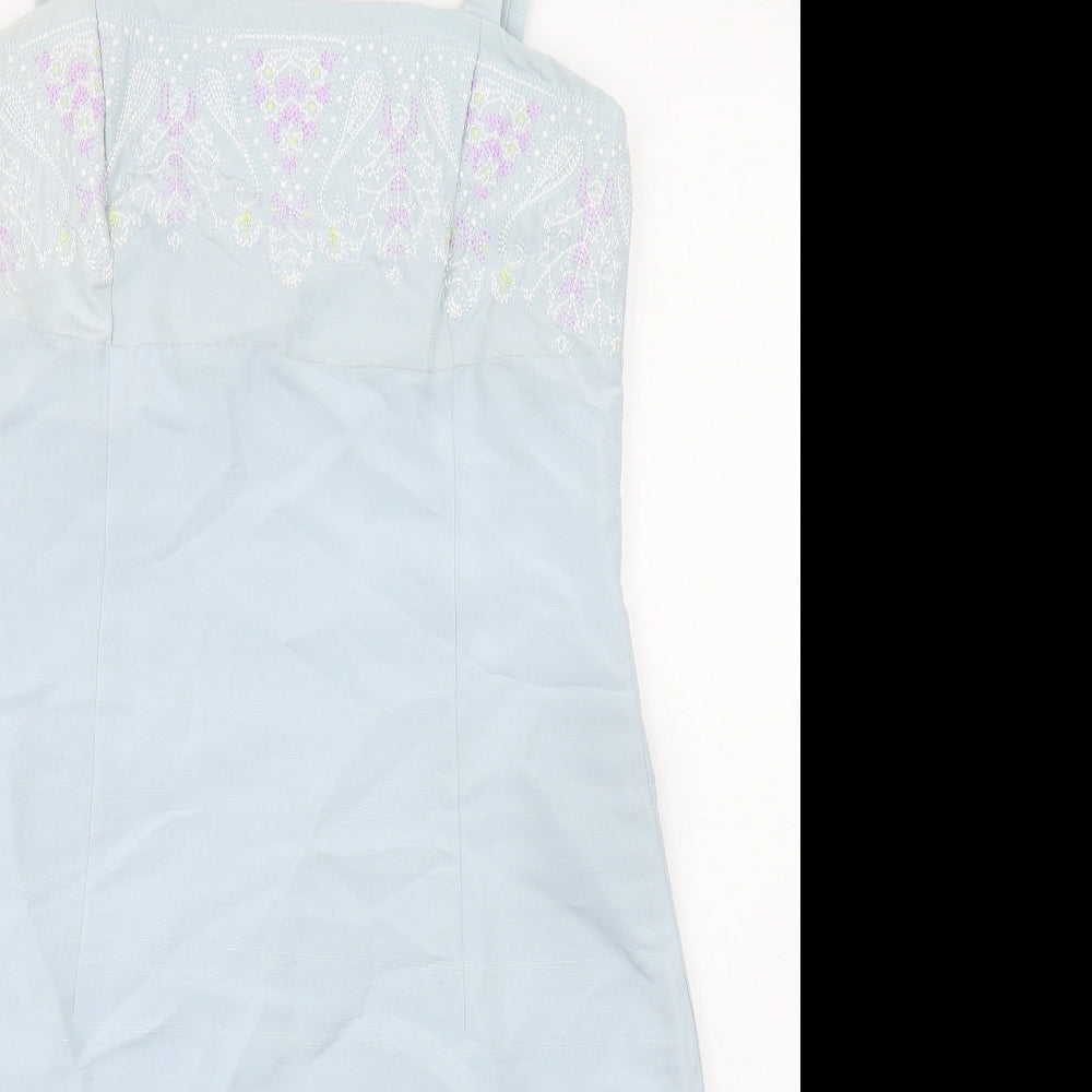 Etam Womens Blue Silk A-Line Size 14 Square Neck Zip
