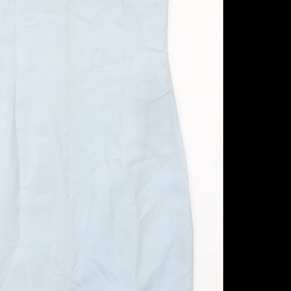 Etam Womens Blue Silk A-Line Size 14 Square Neck Zip
