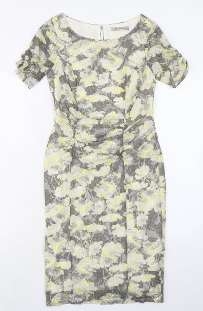 Marks and Spencer Womens Grey Floral Polyester Shift Size 10 Boat Neck Button