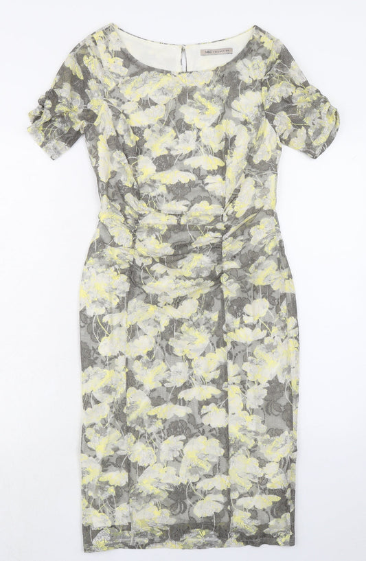 Marks and Spencer Womens Grey Floral Polyester Shift Size 10 Boat Neck Button