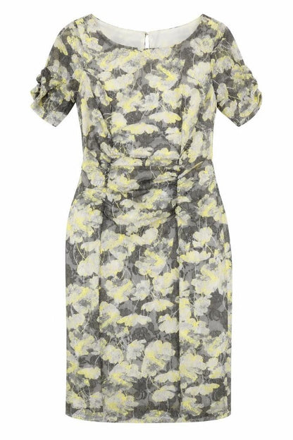 Marks and Spencer Womens Grey Floral Polyester Shift Size 10 Boat Neck Button