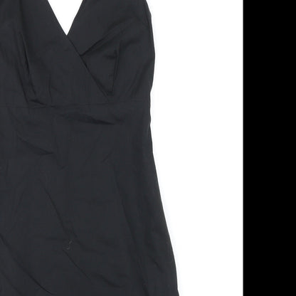 RJR.John Rocha Womens Black Cotton A-Line Size 12 V-Neck Zip - Floral Detail