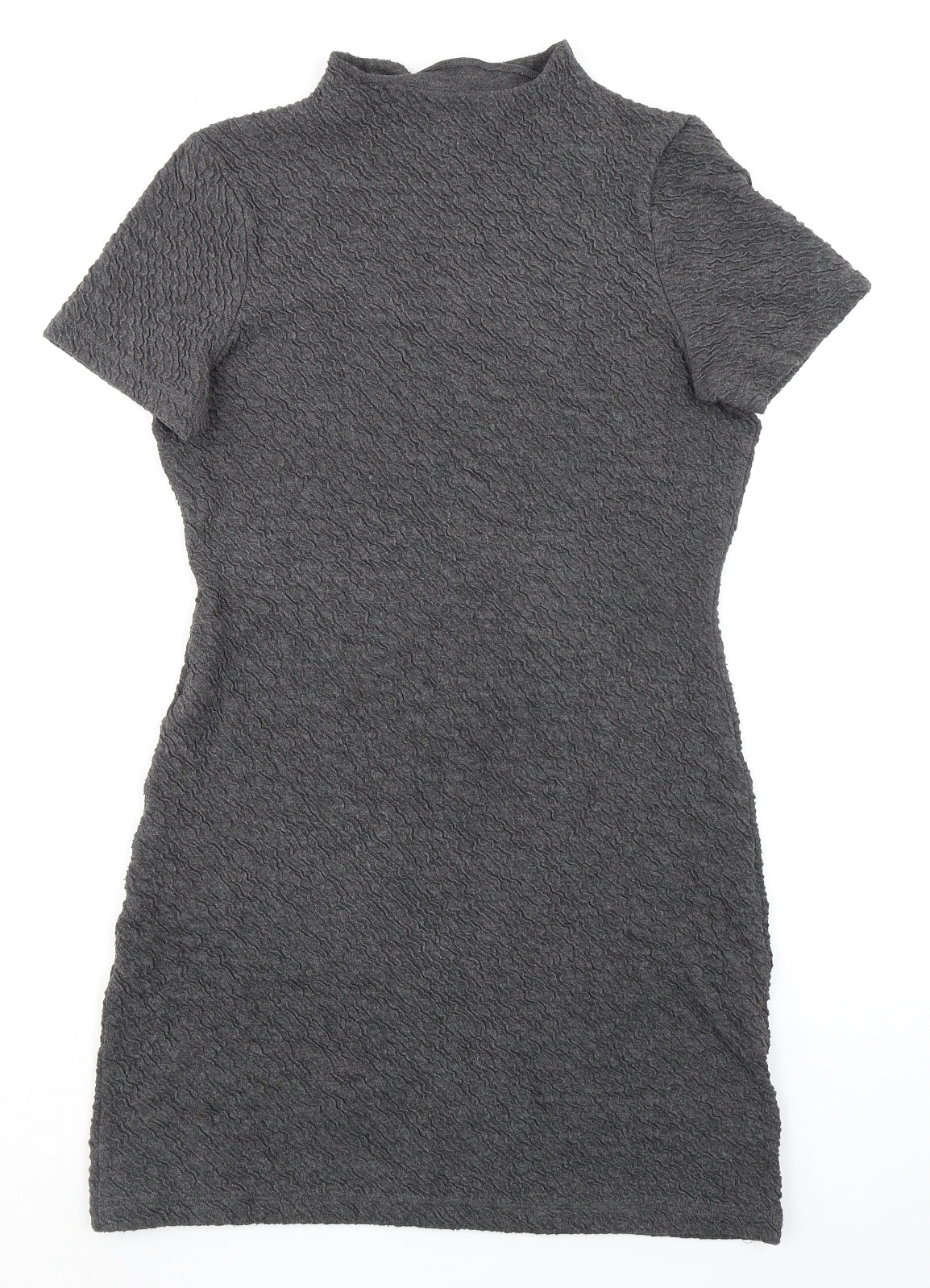 French Connection Womens Grey Polyester T-Shirt Dress Size 12 Mock Neck Zip
