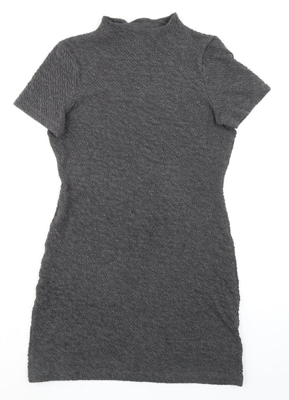 French Connection Womens Grey Polyester T-Shirt Dress Size 12 Mock Neck Zip