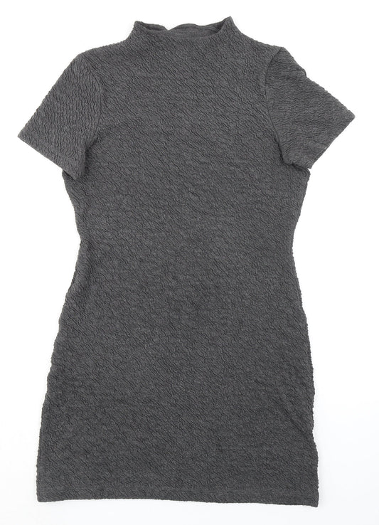 French Connection Womens Grey Polyester T-Shirt Dress Size 12 Mock Neck Zip