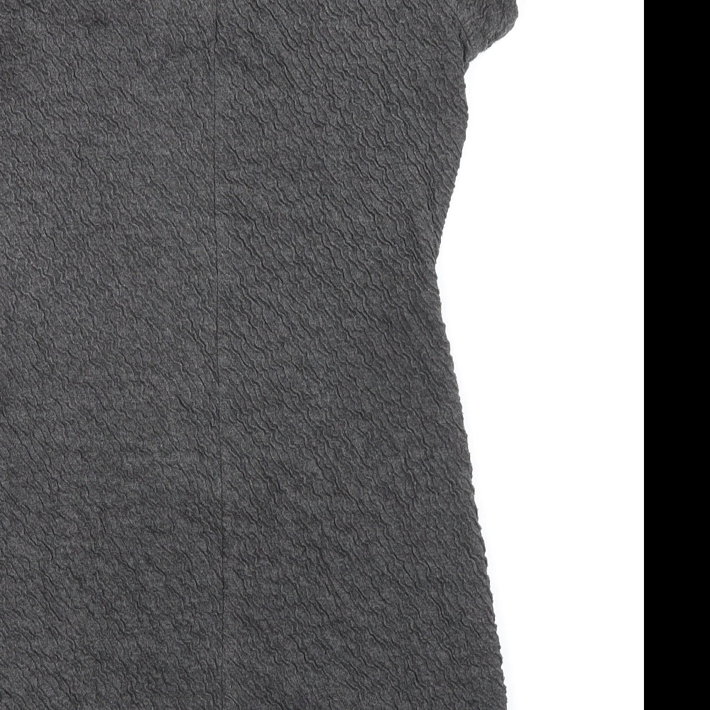 French Connection Womens Grey Polyester T-Shirt Dress Size 12 Mock Neck Zip