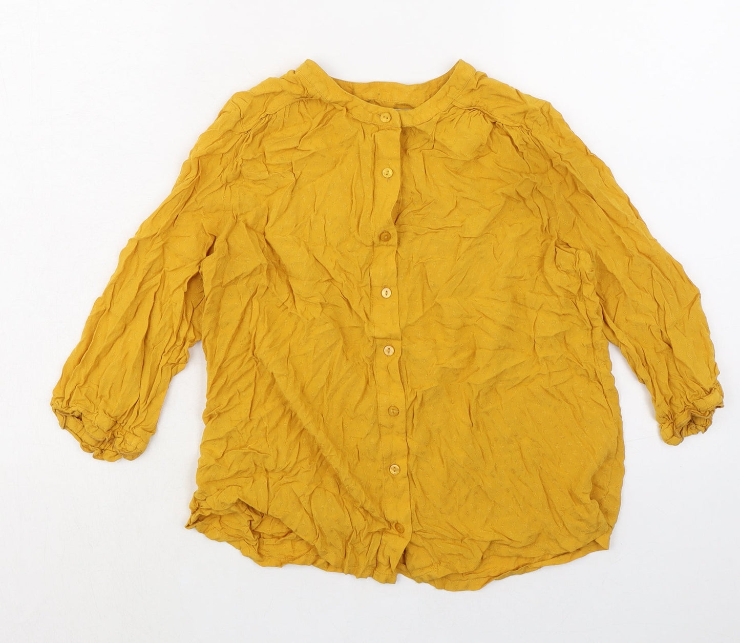 John Lewis Womens Yellow Polyester Basic Button-Up Size 8 Round Neck