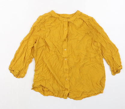 John Lewis Womens Yellow Polyester Basic Button-Up Size 8 Round Neck