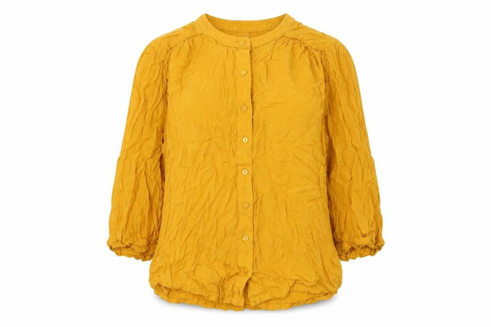 John Lewis Womens Yellow Polyester Basic Button-Up Size 8 Round Neck