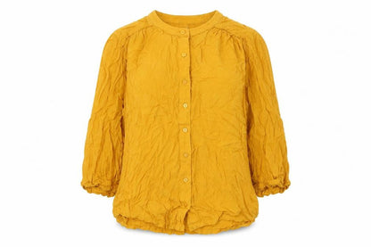 John Lewis Womens Yellow Polyester Basic Button-Up Size 8 Round Neck