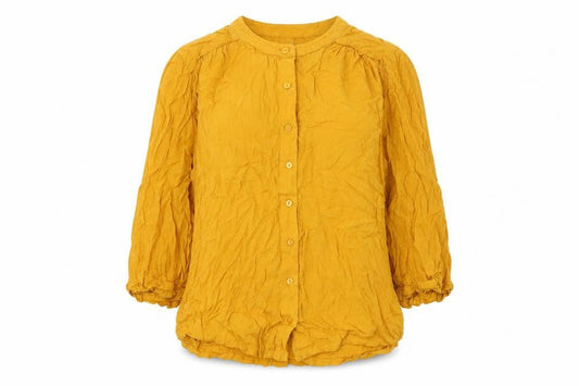 John Lewis Womens Yellow Polyester Basic Button-Up Size 8 Round Neck