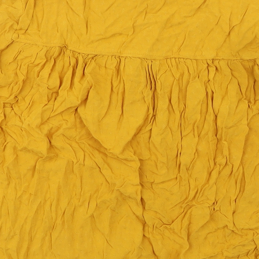 John Lewis Womens Yellow Polyester Basic Button-Up Size 8 Round Neck