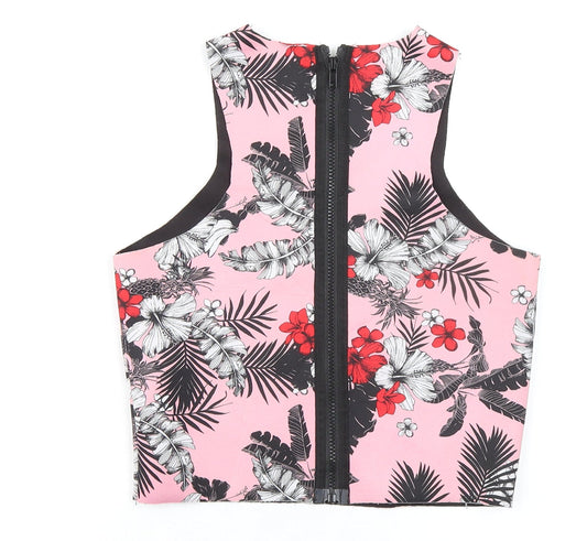 Cotton On Womens Pink Floral Polyester Cropped Tank Size S Round Neck