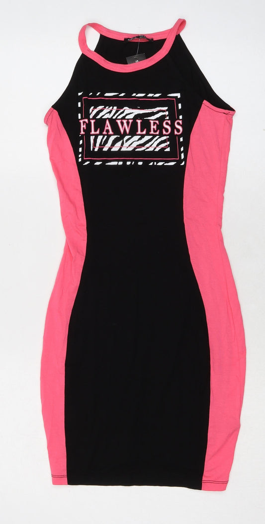 Select Womens Black Colourblock Viscose Bodycon Size 8 Round Neck Pullover - Flawless