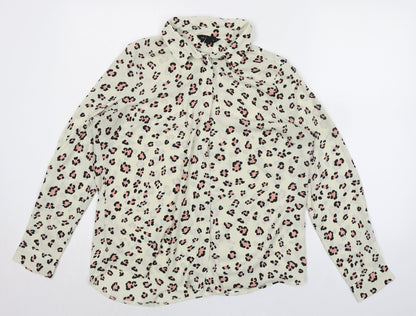 New Look Womens Ivory Animal Print Polyester Basic Button-Up Size 14 Collared - Leopard Print
