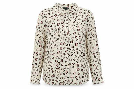 New Look Womens Ivory Animal Print Polyester Basic Button-Up Size 14 Collared - Leopard Print