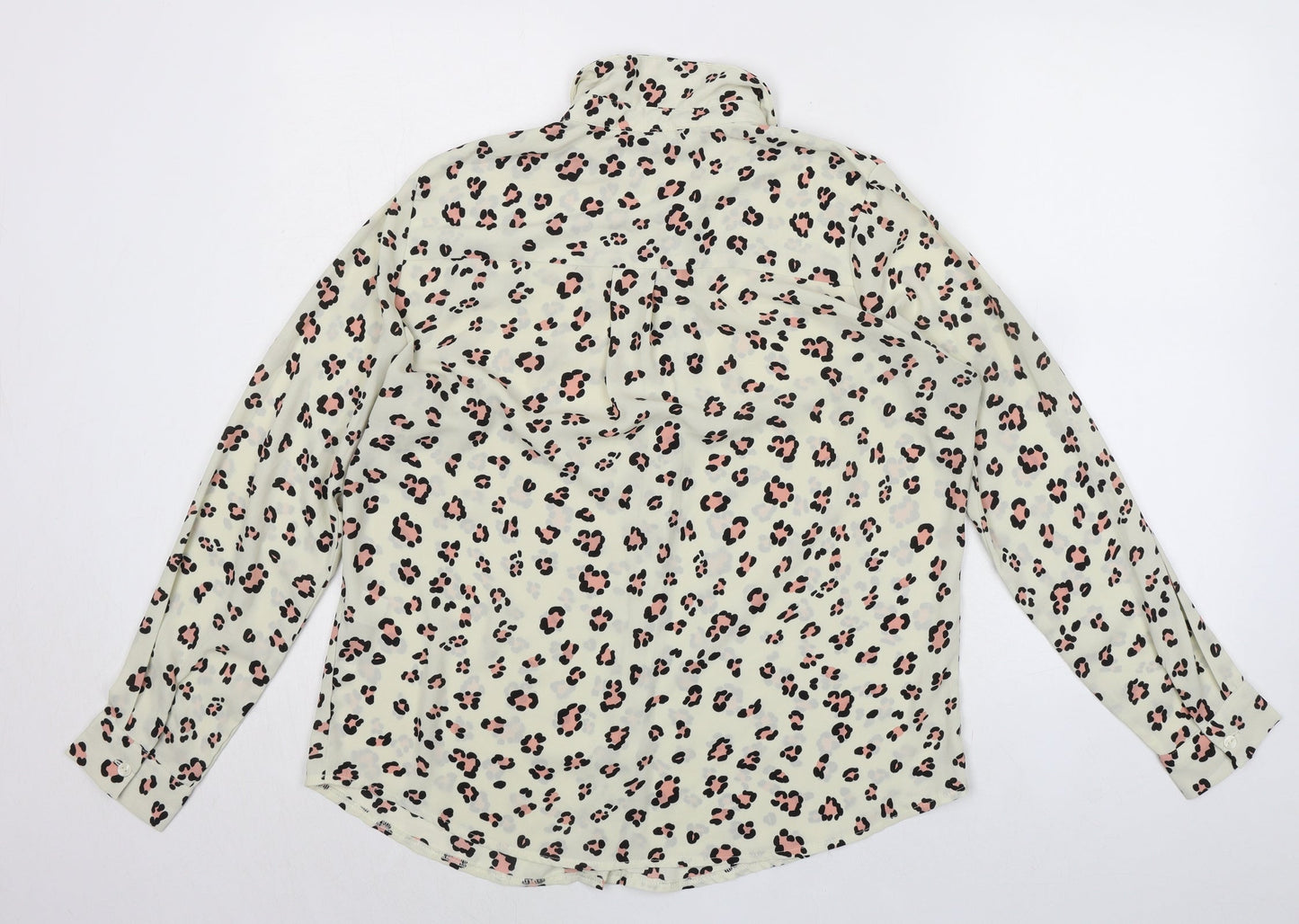 New Look Womens Ivory Animal Print Polyester Basic Button-Up Size 14 Collared - Leopard Print