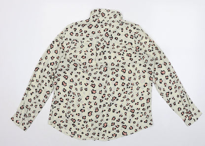 New Look Womens Ivory Animal Print Polyester Basic Button-Up Size 14 Collared - Leopard Print