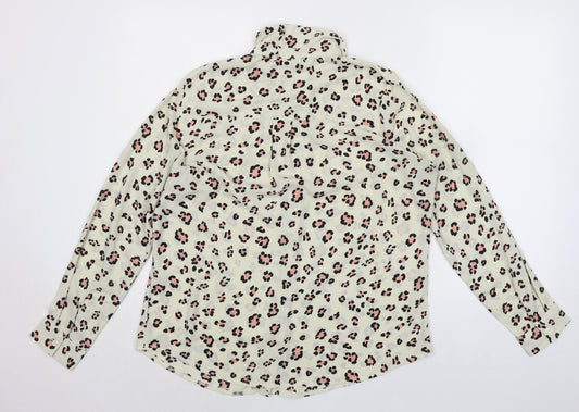 New Look Womens Ivory Animal Print Polyester Basic Button-Up Size 14 Collared - Leopard Print