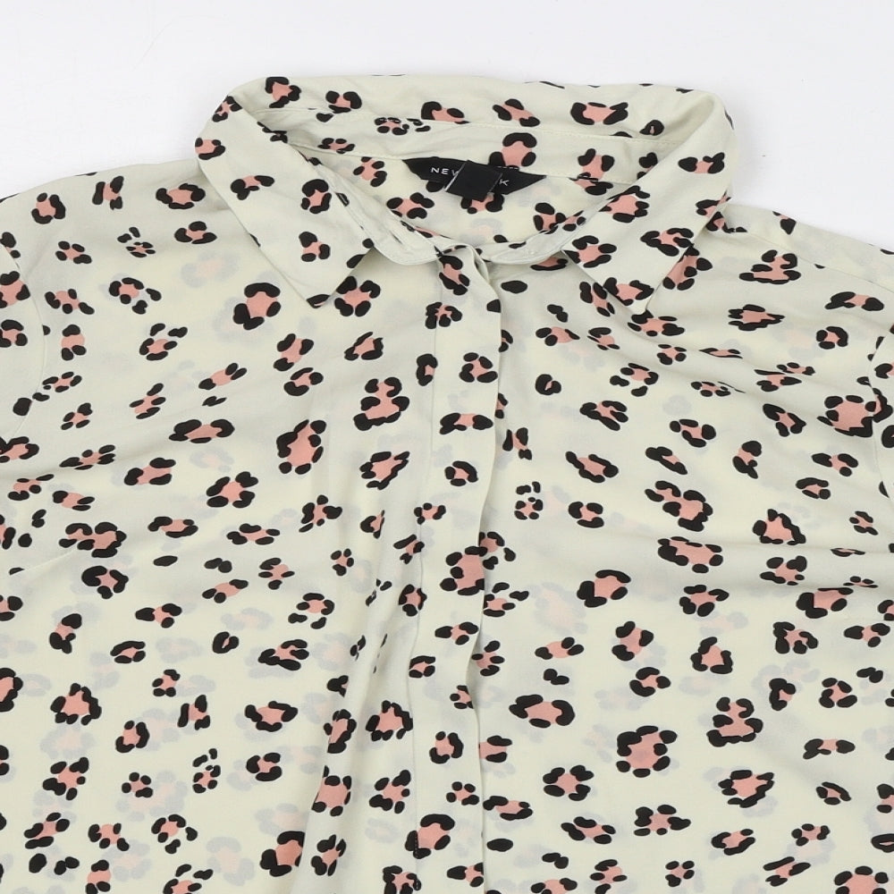 New Look Womens Ivory Animal Print Polyester Basic Button-Up Size 14 Collared - Leopard Print