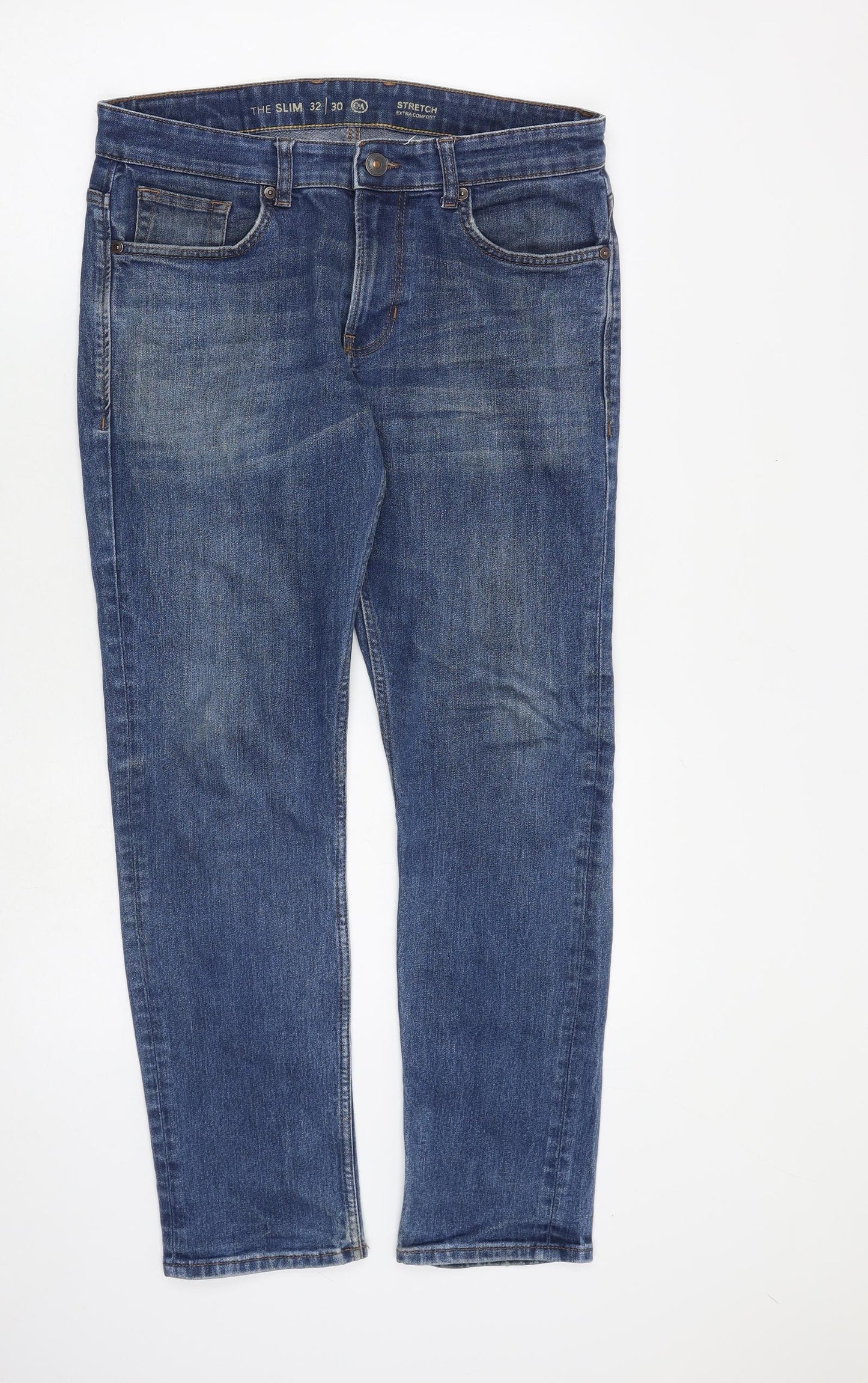 C&A Mens Blue Cotton Straight Jeans Size 32 in L30 in Slim Zip