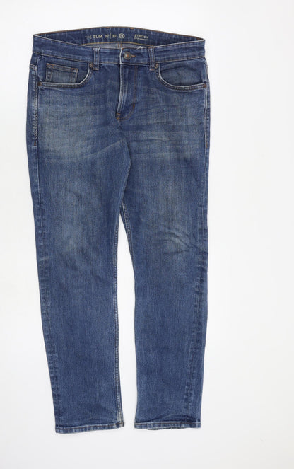 C&A Mens Blue Cotton Straight Jeans Size 32 in L30 in Slim Zip
