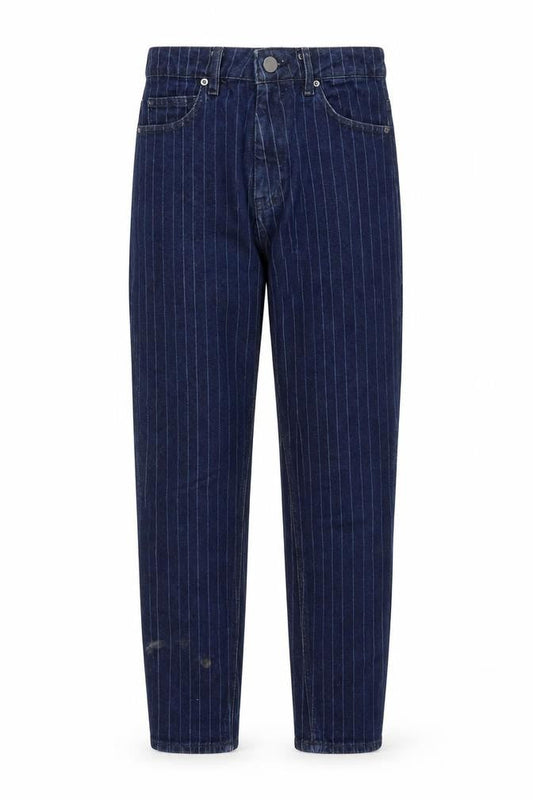 Front view of ASOS women’s blue striped cotton skinny jeans, size UK 28, in, 30-inch leg regular zip