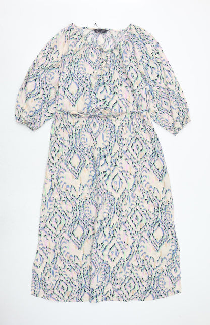 Marks and Spencer Womens Multicoloured Geometric Flax Maxi Size 6 Round Neck Tie