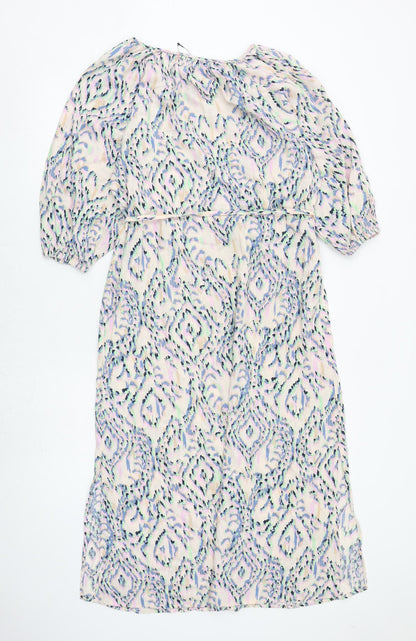 Marks and Spencer Womens Multicoloured Geometric Flax Maxi Size 6 Round Neck Tie