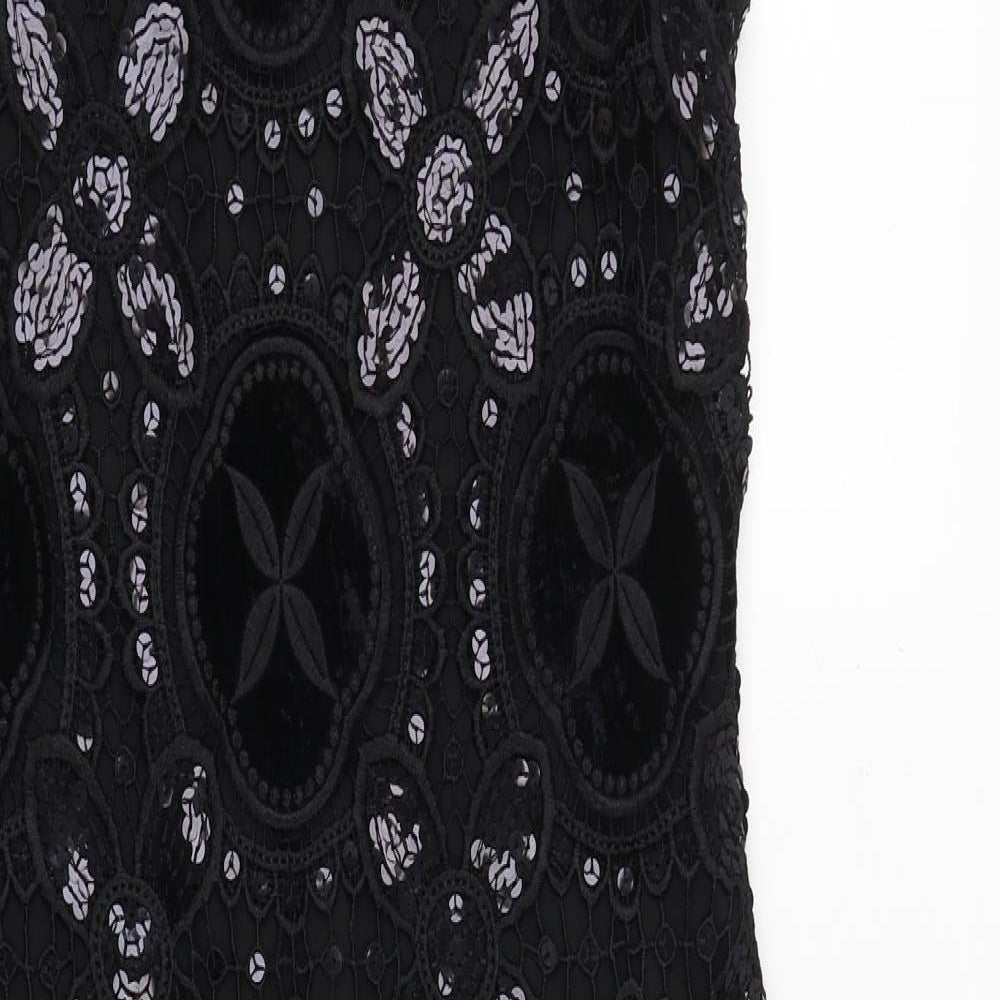 Damsel in a Dress Womens Black Geometric Polyester Shift Size 12 Boat Neck Zip