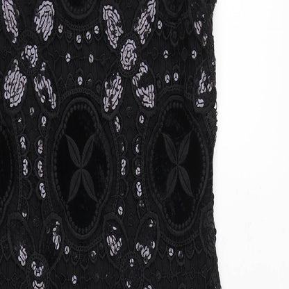 Damsel in a Dress Womens Black Geometric Polyester Shift Size 12 Boat Neck Zip