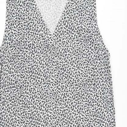 Marks and Spencer Womens White Floral Flax A-Line Size 12 V-Neck Pullover