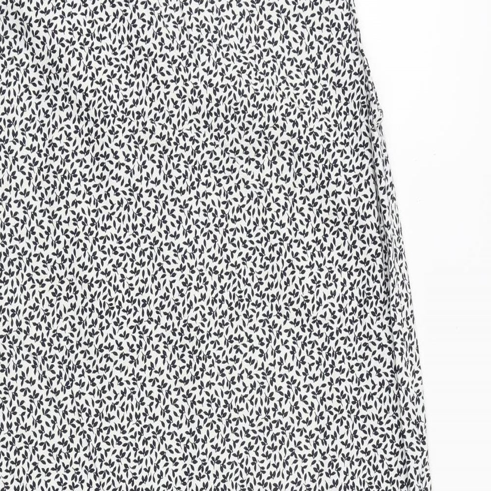Marks and Spencer Womens White Floral Flax A-Line Size 12 V-Neck Pullover