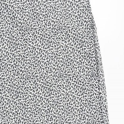 Marks and Spencer Womens White Floral Flax A-Line Size 12 V-Neck Pullover