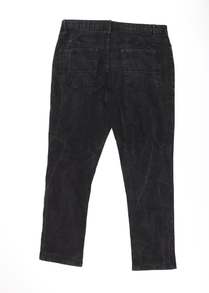 365 Denim Mens Black Cotton Straight Jeans Size 36 in L31 in Slim Zip