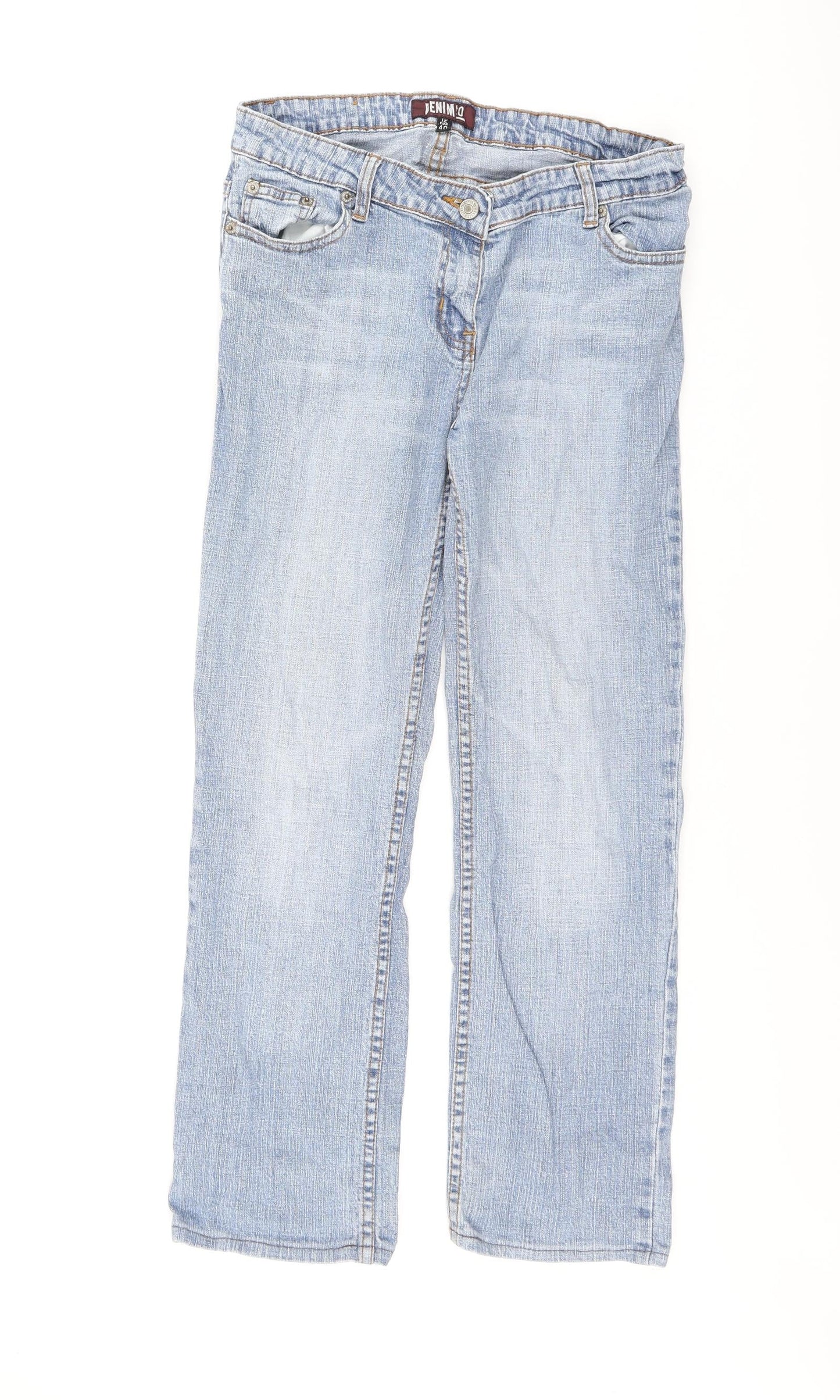 Denim & Co. Womens Blue Cotton Straight Jeans Size 12 L24.5 in Regular Zip